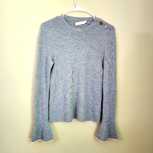 Tory Burch Size S P Gray Sweater with Button Detail 100% Merino Wool - Picture 1 of 10